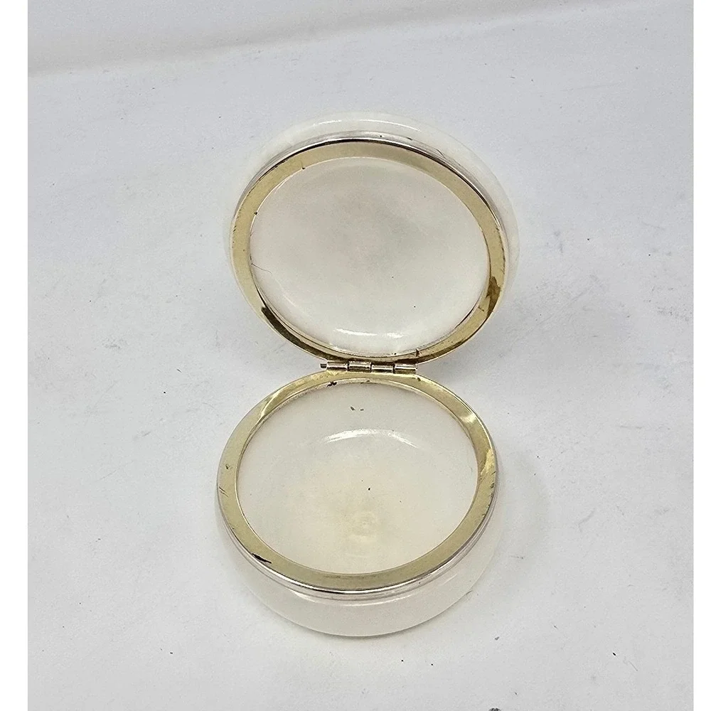 Vtg Italian alabaster trinket box jewelry ring box cottagecore floral‎